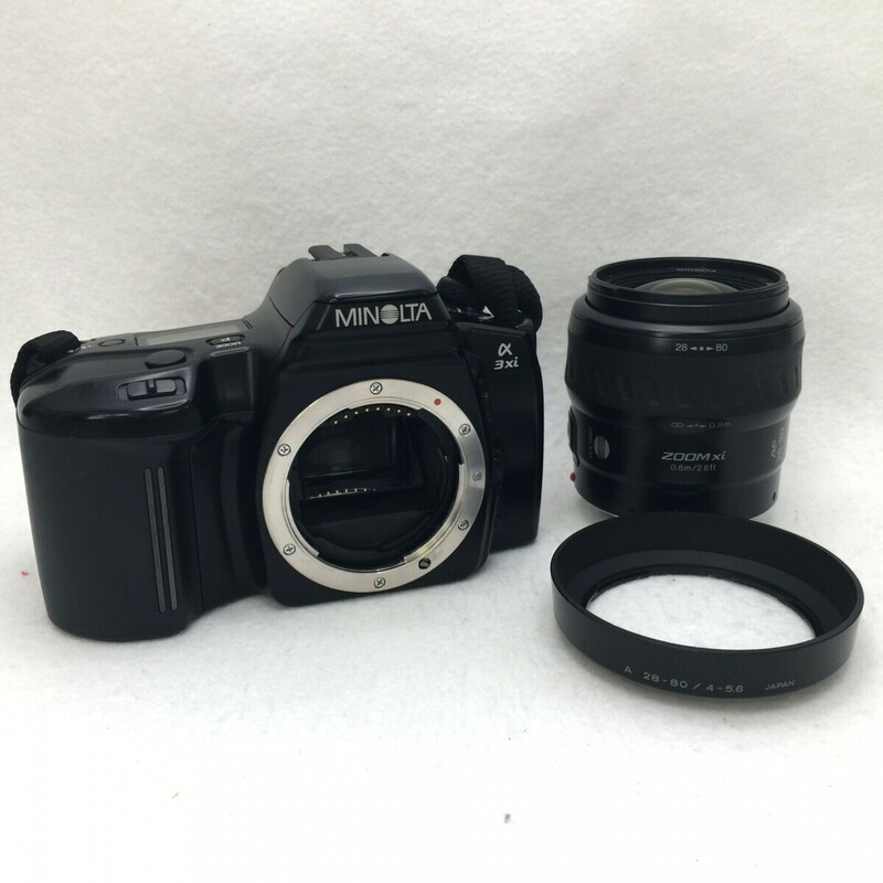 MINOLTA ミノルタ α-3xi 35mm一眼レフ フィルムカメラ αマウント ストロボ内蔵 レンズ・フード・ストラップ付 ジャンク品 ／ 05-00924