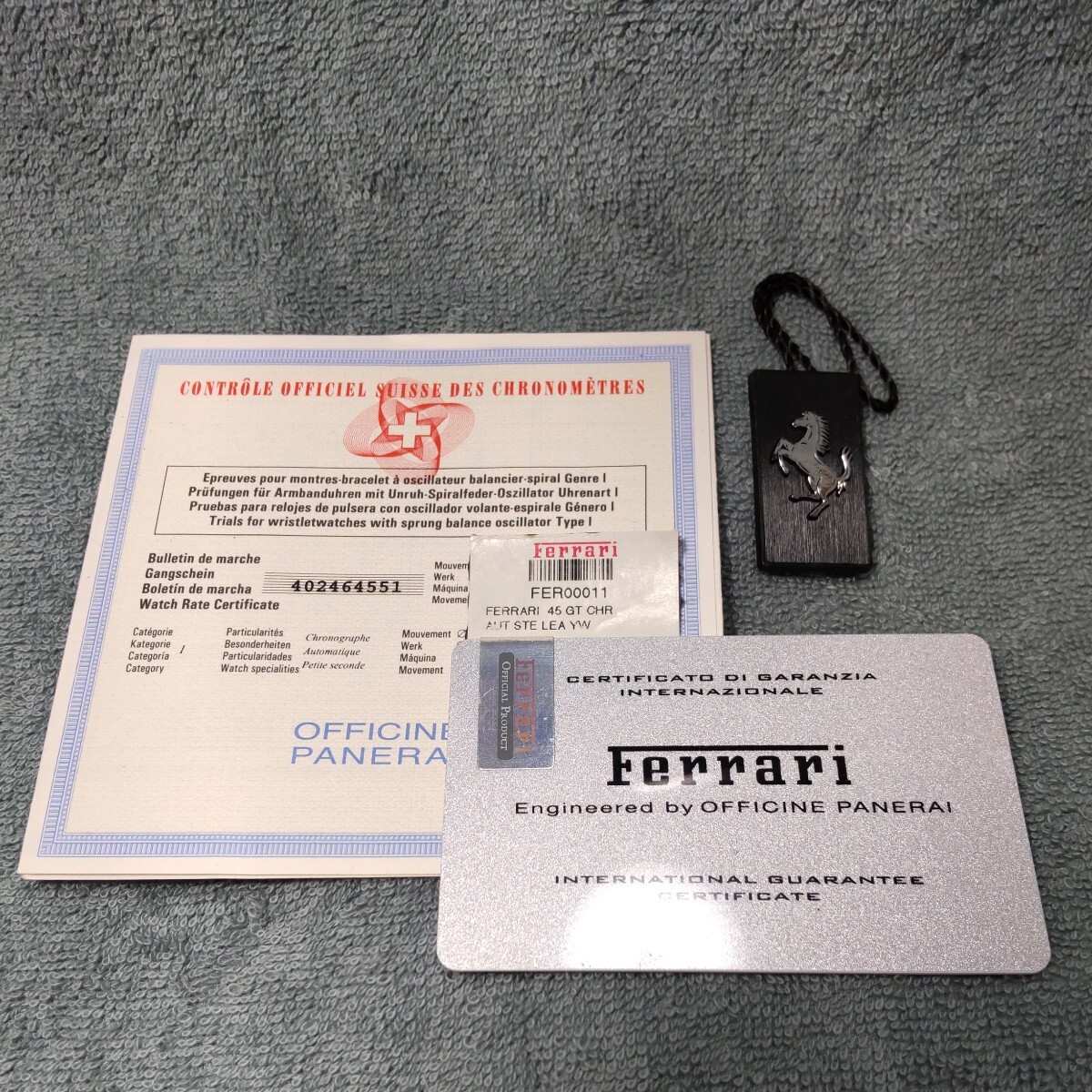 PANERAI フェラーリ Ferrari カード パネライ C.O.S.C 証明書 ギャランティ 国際保証書 銀 FER00011 タグシール EUR タグ 付属品 送料込み