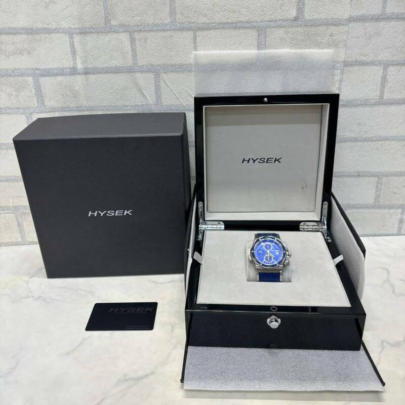 新品同様 ハイゼック Hysek アビス クロノグラフ AB4402T03 メンズ 腕時計 自動巻き ブルー 青 クロコダイル本革ベルト 箱、Gカード