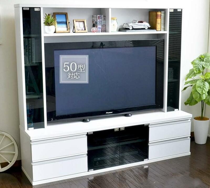 4178 ホワイト テレビ台 ハイタイプ 50型対応 幅150奥行36cm 壁面収納