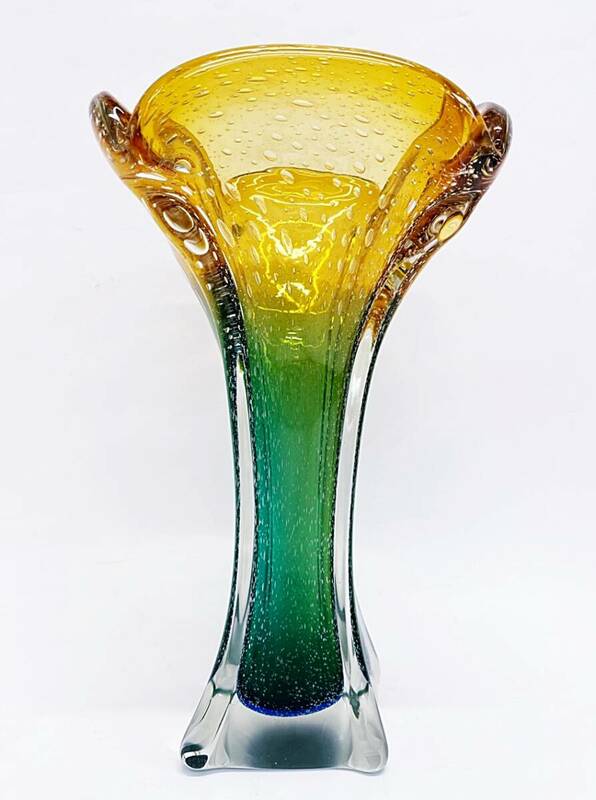 ガラス花瓶 硝子 ガラス 花瓶 フラワーベース 花入れ 花生け 花器 インテリア 置物 オレンジ グリーン ブルー グラデーション 