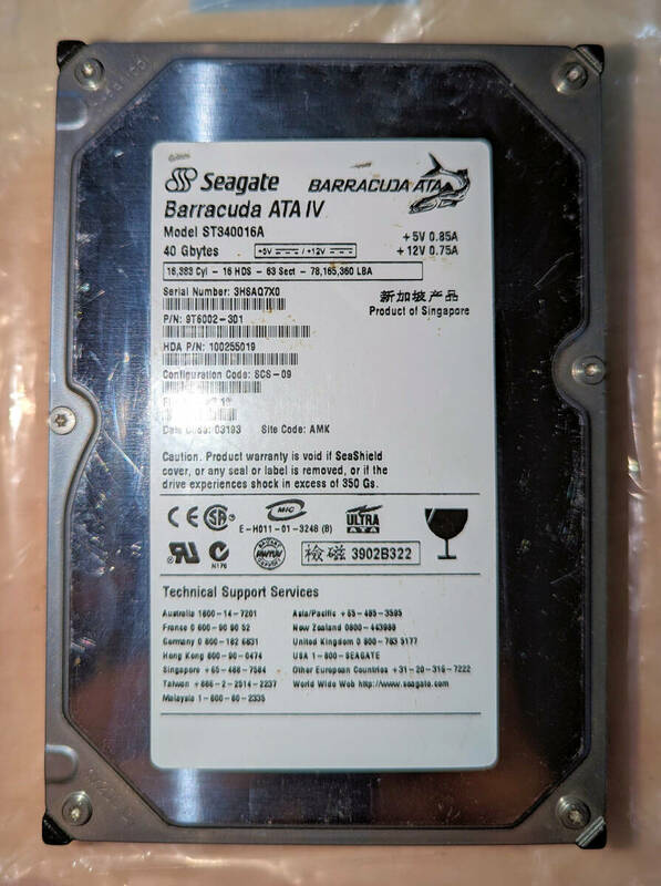 SEAGATE ST340016A,IDE,40GB 