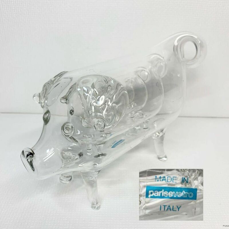 イタリア製　PARISE VETRO　ガラス製　豚 (中に子豚)　置物　インテリア　オブジェ　フィギュリン 