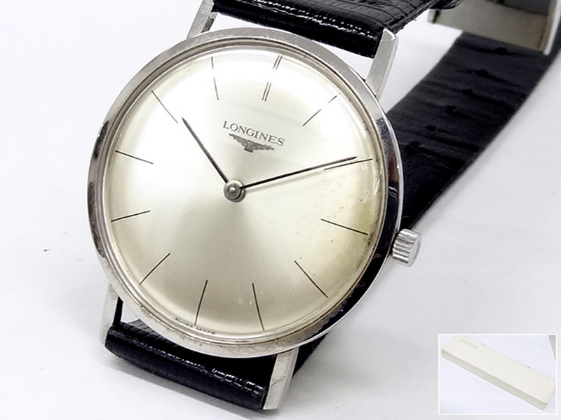 【侍】ヴィンテージ LONGINES ロンジン 手巻き 1970年代 シルバー 腕時計 動作確認済 ケース付 20-196