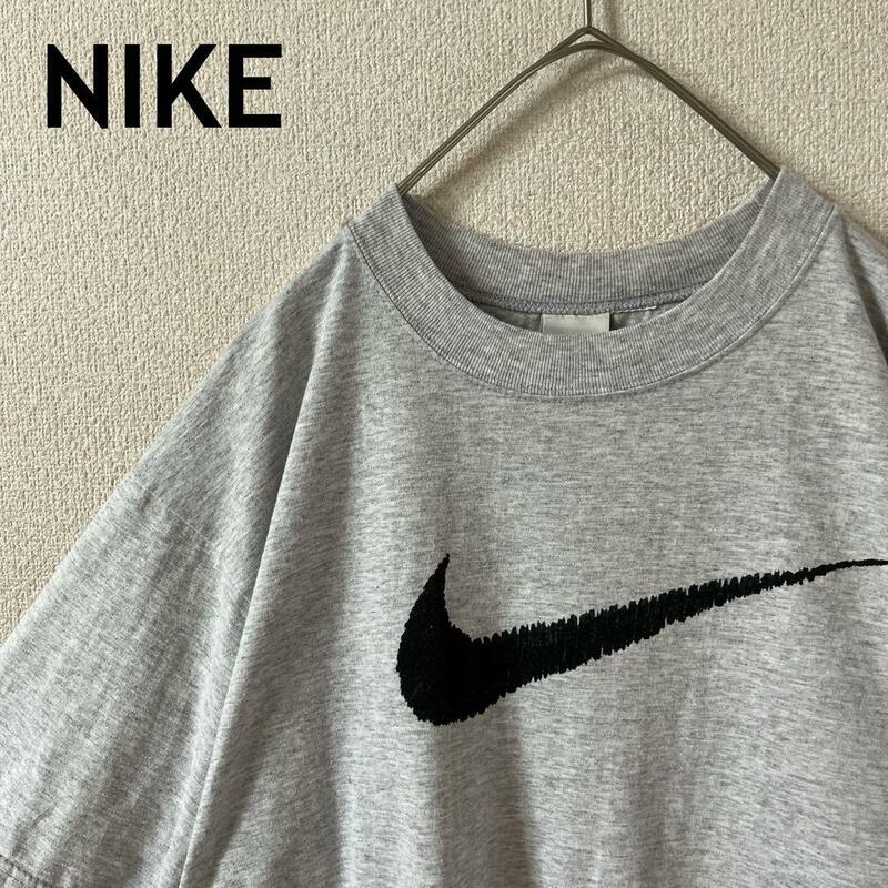 I3 ナイキ　tシャツ半袖　90s NIKEロゴ　灰　Mメンズ程度