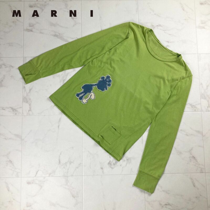 MARNI マルニ ロングTシャツ 長袖カットソー ワッペン トップス メンズ ライトグリーン サイズ48*NC1365