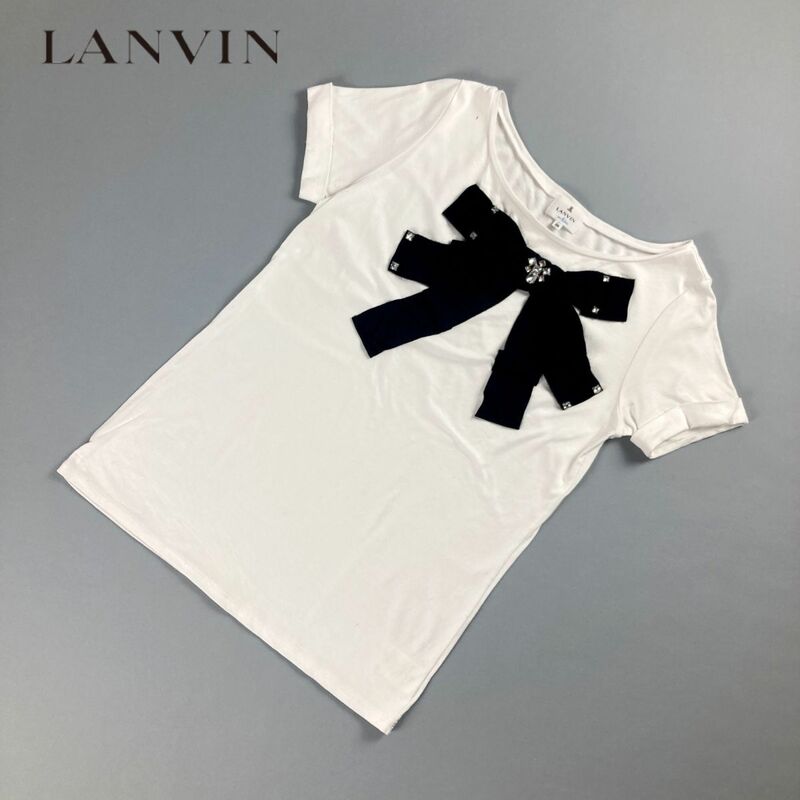 LANVIN en Bleu ランバン オン ブルー リボン ビジュー デザインカットソー トップス レディース 白 黒 サイズ38*NC1473