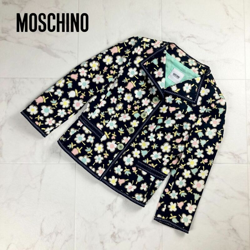 MOSCHINO モスキーノ カジュアルジャケット 総柄 花柄 総裏 レディース 黒 ブラック サイズ40*OC1012