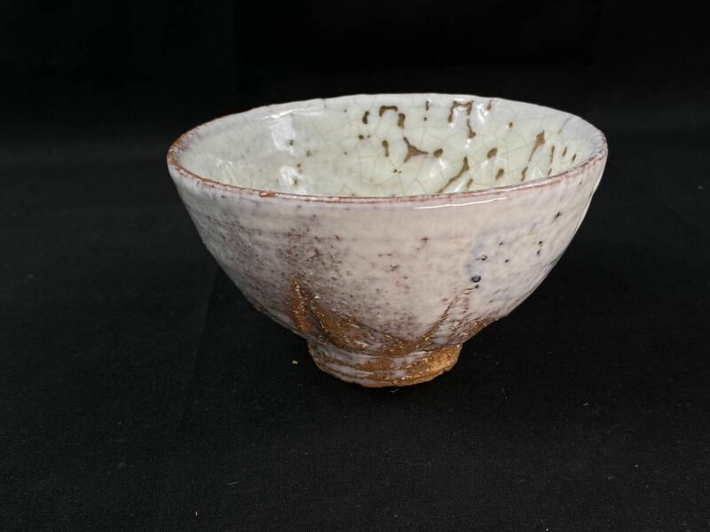 【福蔵】李朝 茶碗 溶雪釉 茶道具 時代物 古美術 径13cm
