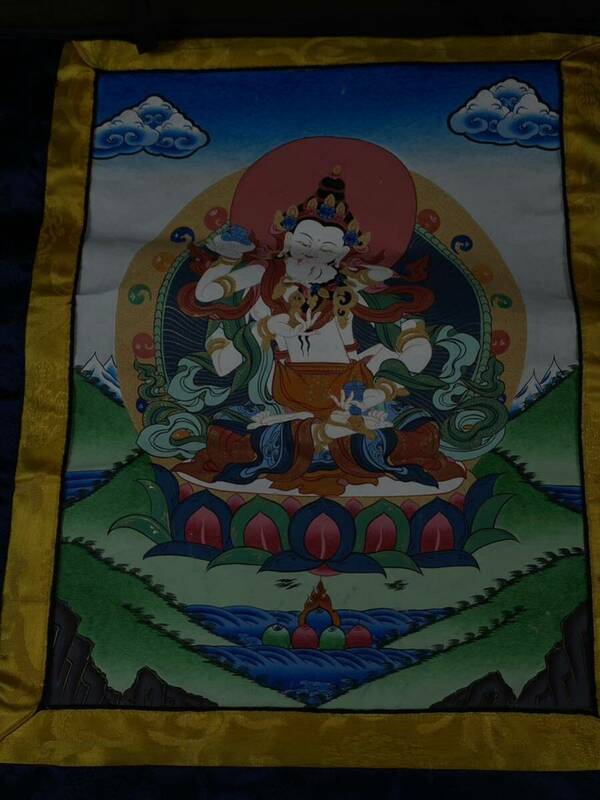 【福蔵】肉筆 タンカ 曼荼羅 仏画 チベット密教 歓喜仏 仏教美術 チベット 仏教 本物 高69cm