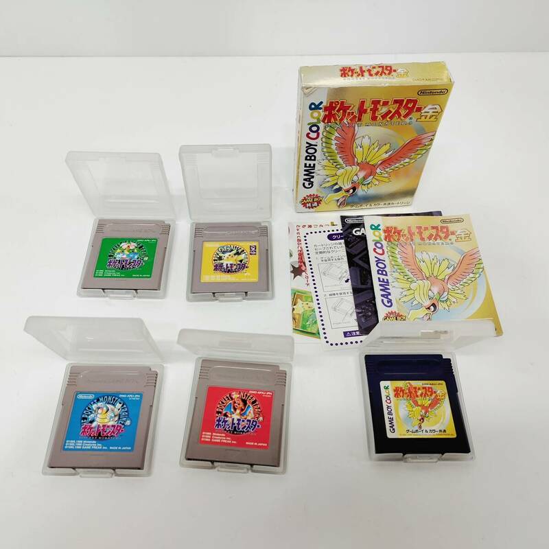 ●任天堂 GAME BOY COLOR ゲームソフト Nintendo 5点セット ポケットモンスター 赤 緑 青 黄 金 ゲームボーイ ポケモン ピカチュウ N690