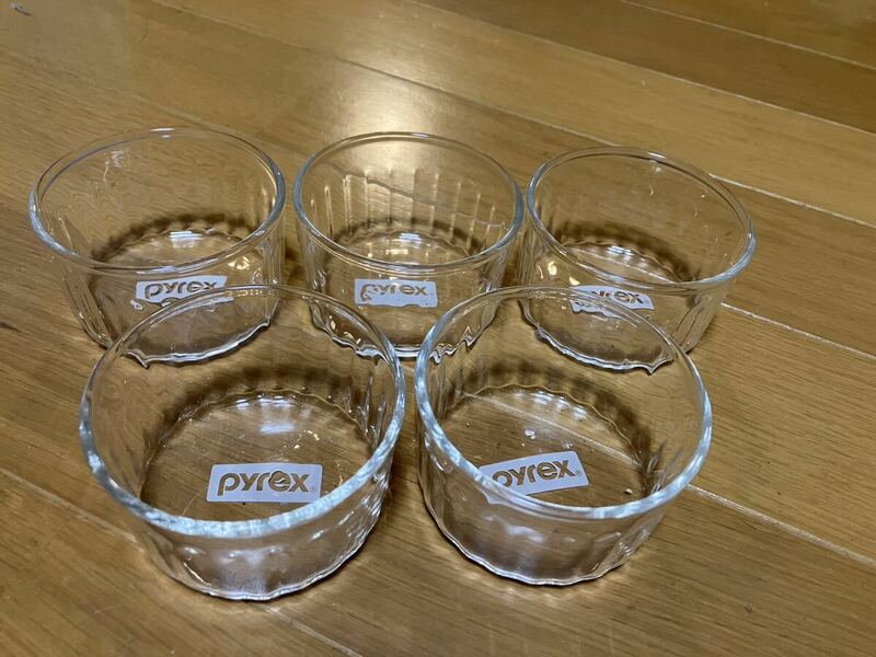 PYREXガラス調味料入れ5個セットUSED※ガラス ・ガラス容器・洋食器・ワンプレート調味料入れ