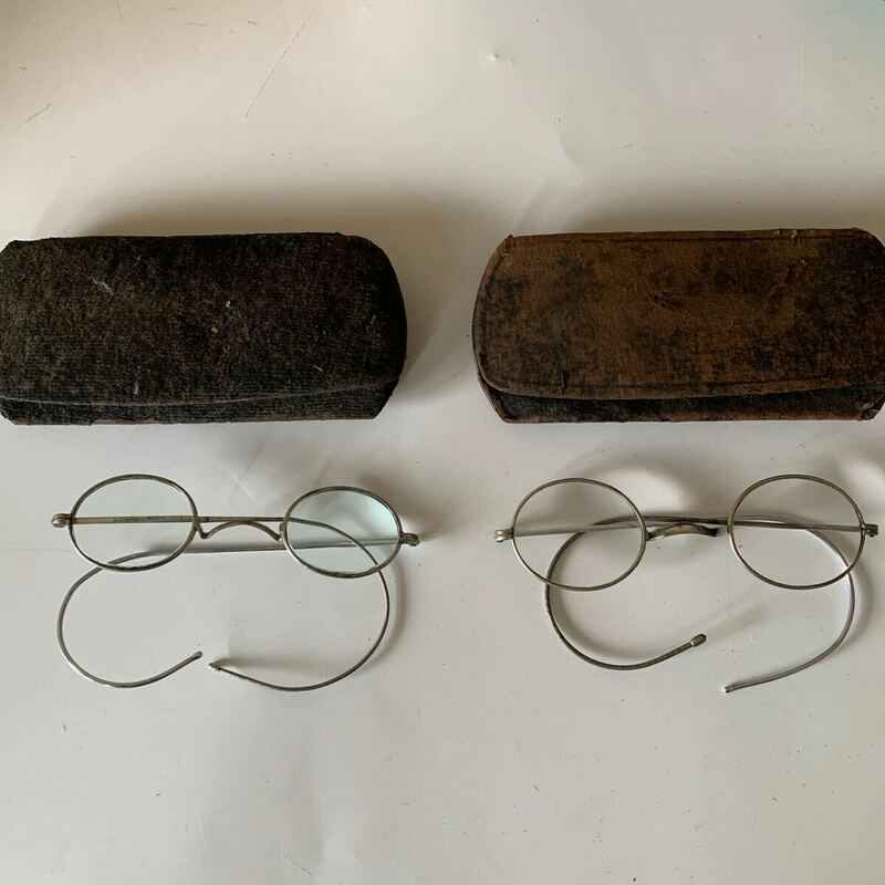 大正ロマン ヴィンテージ メガネフレーム 眼鏡 アンティーク 丸眼鏡 丸メガネ 昭和レトロ めがね 色付き眼鏡 色付き ケース付き セット