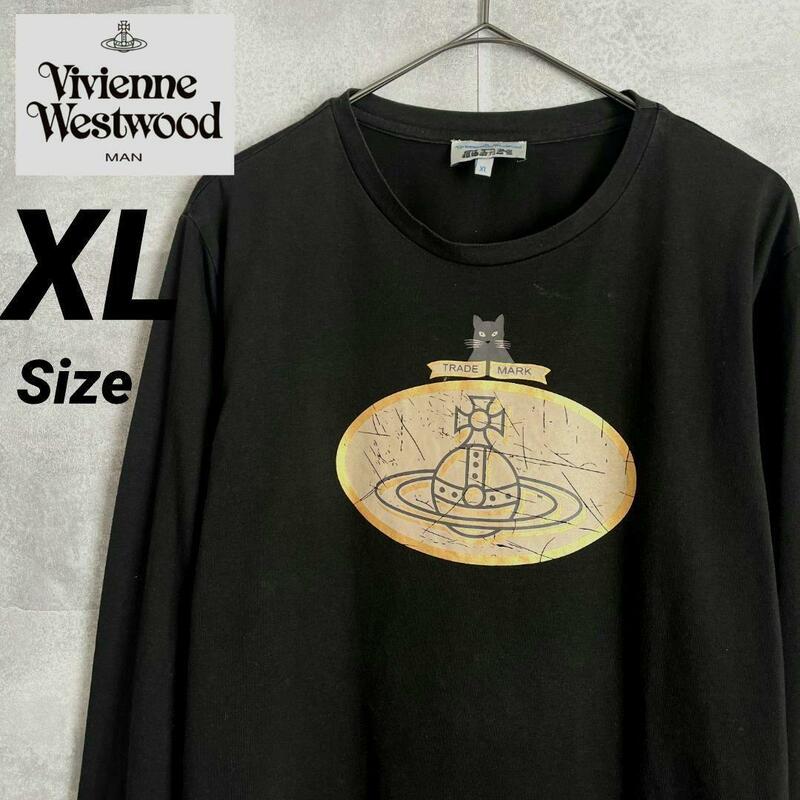 美品★XL★Vivienne Westwood MAN ヴィヴィアンウエストウッドマン 長袖Tシャツ ロンT ビッグ ゴールド ロゴ ブラック