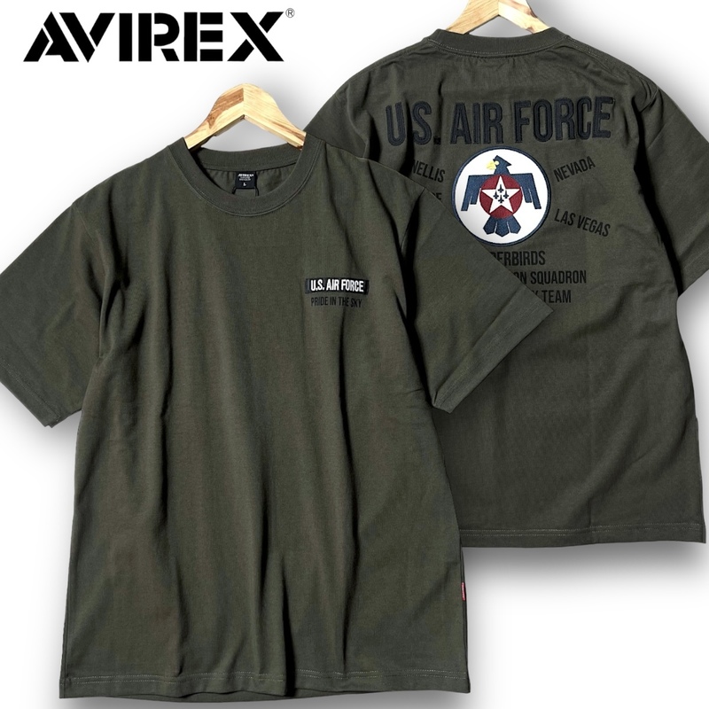 新品 AVIREX アヴィレックス 速乾コットン混素材 アメリカ空軍モチーフ 刺繍 プリント アップリケ 半袖 Tシャツ 3134052 2XL 春夏 ◆B3489