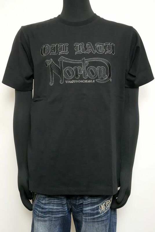 新品 Norton ノートン 跨ぎラメ刺繍Tシャツ 黒L 242N1001 トップス 半袖 Tシャツ
