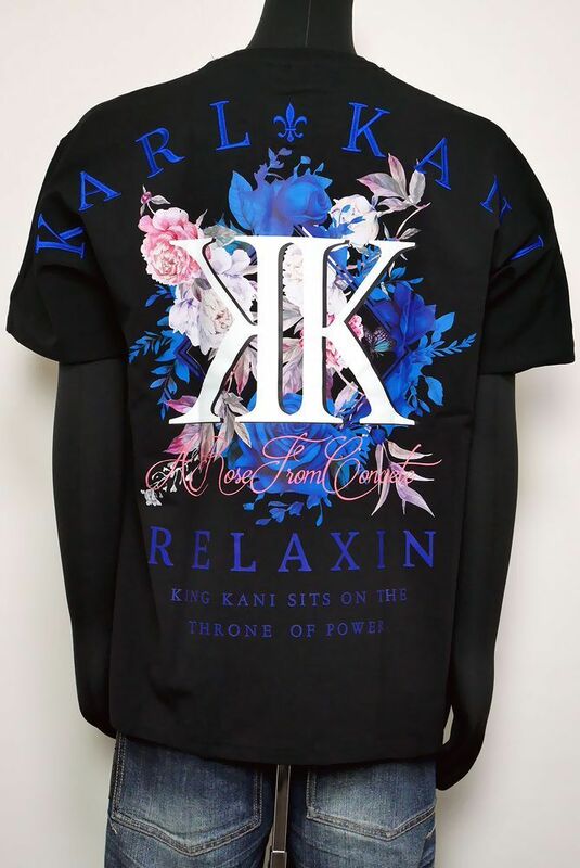 新品 Karl Kani カールカナイ ブルーローズコラージュTシャツ 黒L 242K1005 トップス 半袖