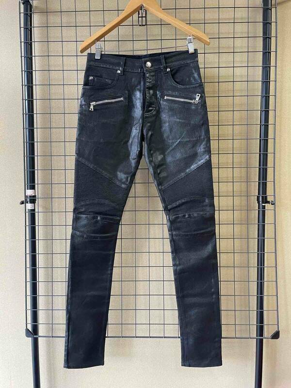 美品 MADE IN ITALY【BALMAIN/バルマン】Slim Biker Style Jeans size27 BLACK スリム バイカースタイル ジーンズ ストレッチコットン