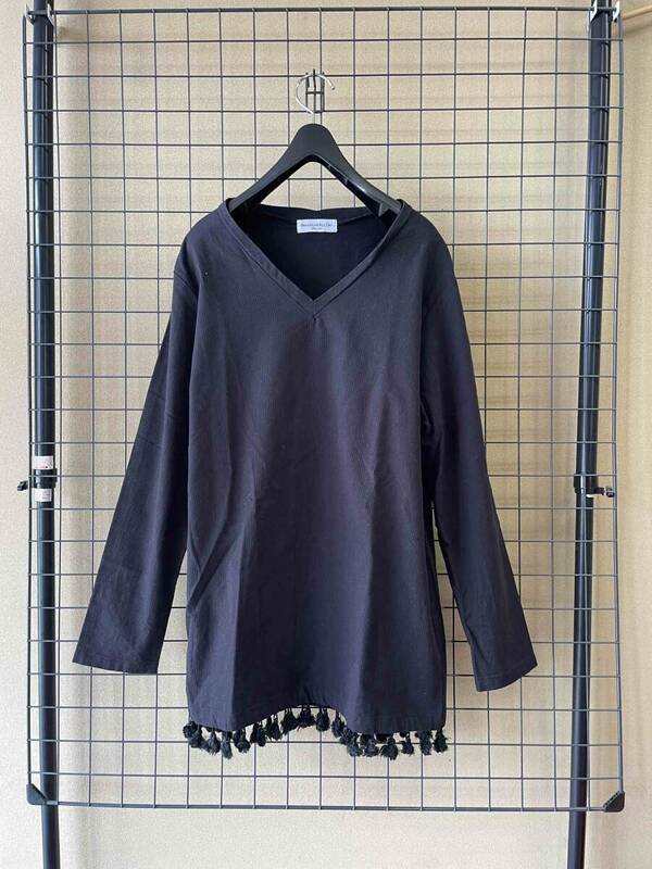 【BROOKLYN ALL DAY/ブルックリンオールデイ】Long Sleeve Cutsew BLACK MADE IN JAPAN Vネック 裾装飾付き カットソー ブラック
