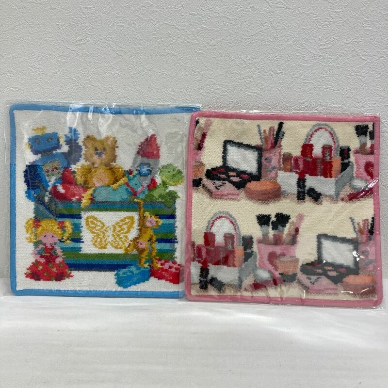 □34 FEILER フェイラー ハンドタオル フェイスクロス レディース ピンク ブルー コスメ柄 おもちゃ箱 おもちゃ柄 2枚セット 袋入り 美品