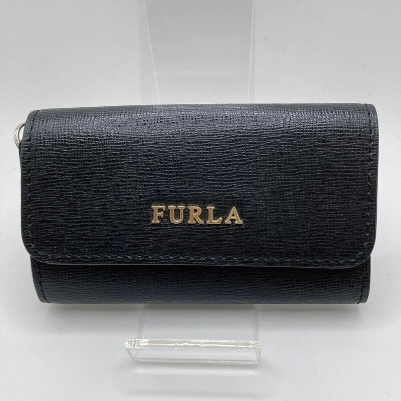 □556 FURLA フルラ　キーケース ブラック　レディース　ロゴ　レザー　鍵入れ ユニセックス 6連 黒