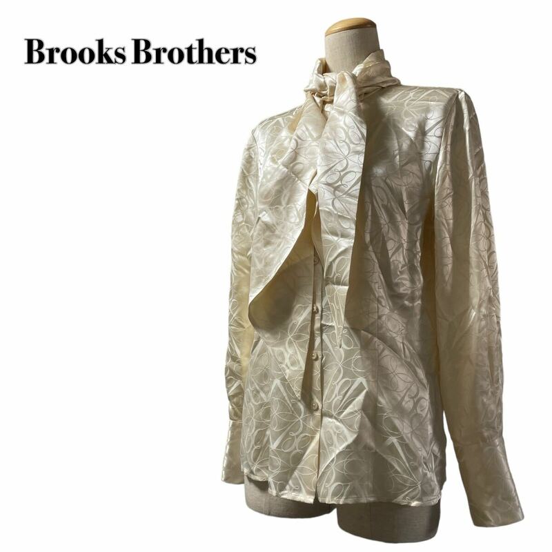 Brooks Brothers ブルックスブラザーズ 長袖シャツ シルク100% ボウタイ ベージュ 4 XL 大きいサイズ ブラウス 