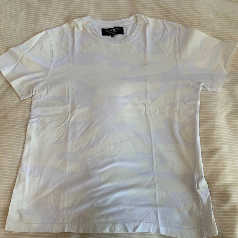 ハイドロゲン HYDROGEN メンズ トップス Tシャツ 半袖 ロゴ カモ柄・チェスト部分スモールスカルロゴプリント付Tシャツ 白