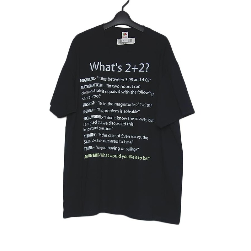 新品 tシャツ FRUIT OF THE LOOM プリントTシャツ 半袖 メンズ XLサイズ トップス ティーシャツ 黒色 What's 2+2?