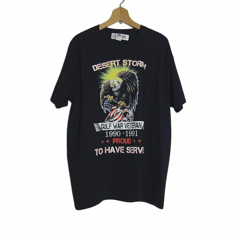 新品 tシャツ FRUIT OF THE LOOM プリントTシャツ DESERT STORM 黒色 イーグル 星条旗 半袖 メンズ Lサイズ ティーシャツ ミリタリー