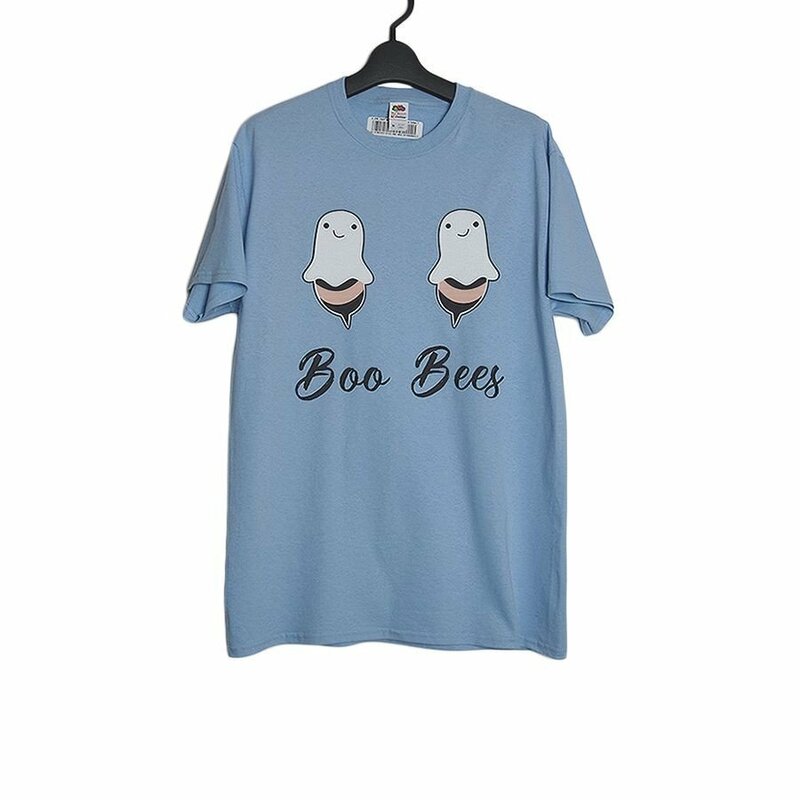 新品 蜂のお化けキャラクター プリント Tシャツ トップス ティーシャツ tee FRUIT OF THE LOOM 水色 ライトブルー系 半袖 メンズ Mサイズ