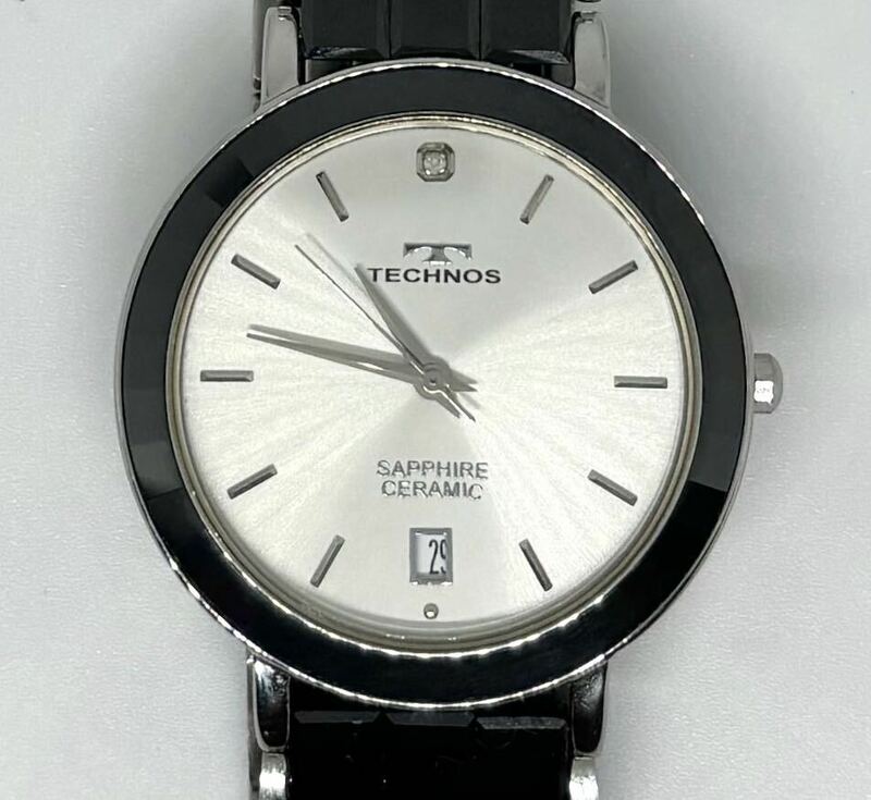 テクノス メンズ腕時計 電池交換済み セラミック サファイアクリスタル TEM540