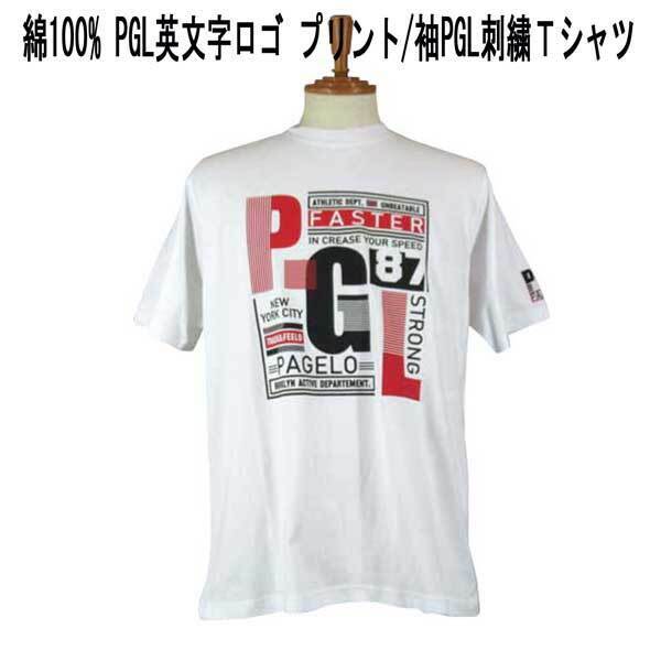 夏 パジェロ 半袖 綿 大きめPGLロゴプリントＴシャツ・白 LL