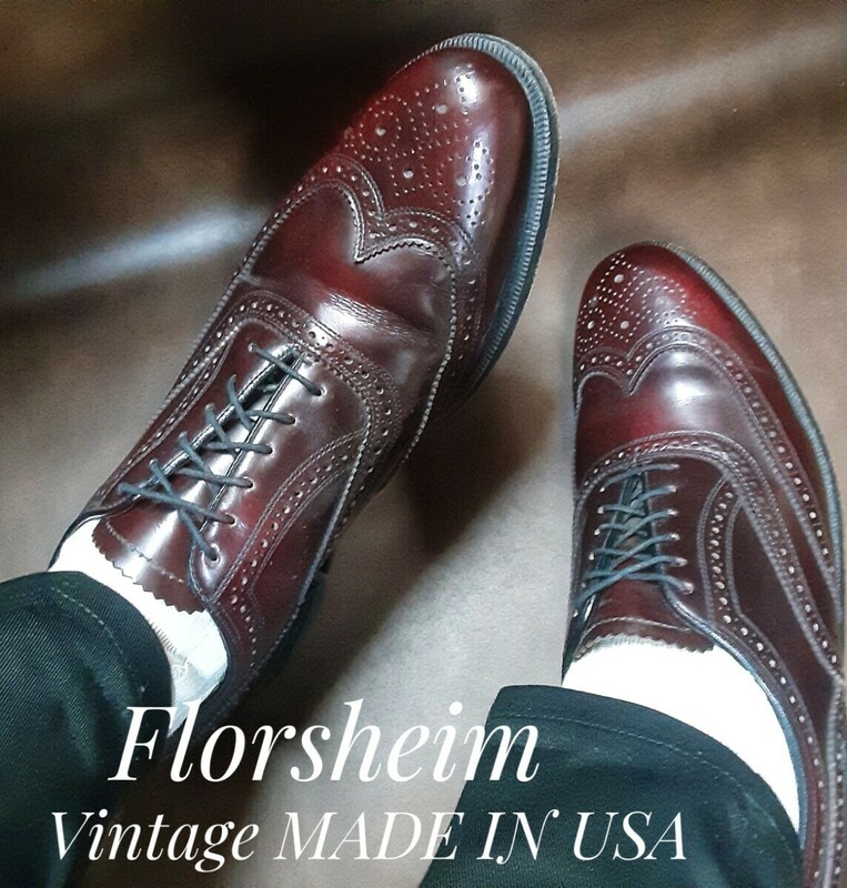 最値!70's～80's USAヴィンテージ!アメリカ老舗ブランド!フローシャイム(Florsheim)高級レザー ウイングチップシューズ!ワインレッド!27cm 