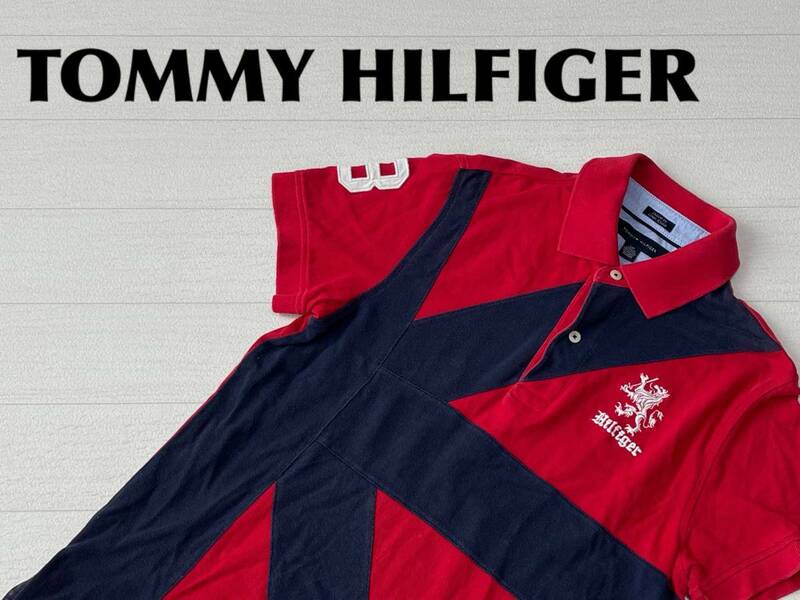 ☆送料無料☆ TOMMY HILFIGER トミーヒルフィガー 古着 半袖 ポロシャツ メンズ S レッド トップス 中古 即決