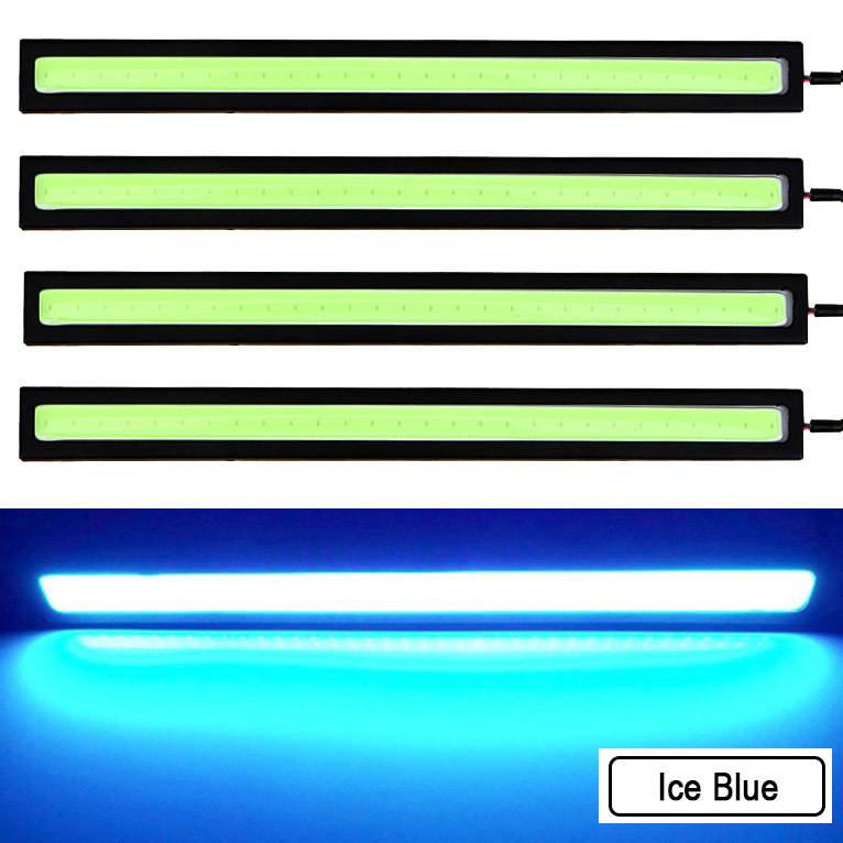 【４個セット】 LED デイライト バーライト COB 全面発光 (アイスブルー) / 17㎝ 12V 両面テープ付き 防水 ☆