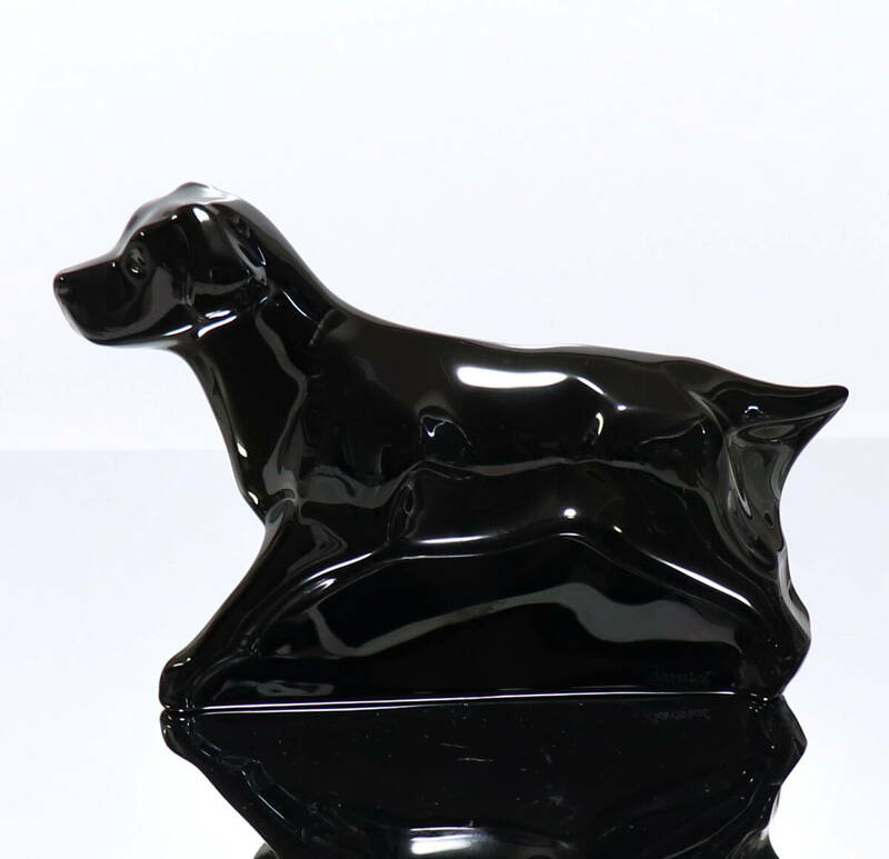 バカラ (BACCARAT) 珍品 大型 ブラッククリスタルガラス製 フィギュリン 18.5cm 1kg 漆黒の犬 置物 フィギュア オーナメント ヴィンテージ