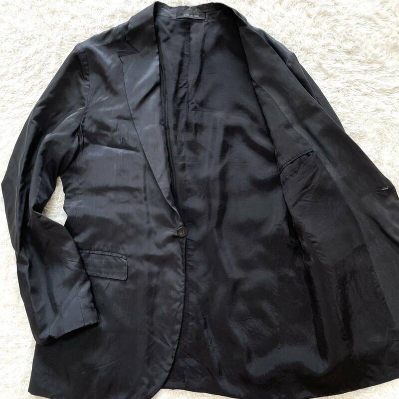 極美品 エンポリオアルマーニ テーラードジャケット EMPORIO ARMANI ナイロン ブラック 黒 薄手 春夏 46 清涼感 メンズ 速乾性 軽量