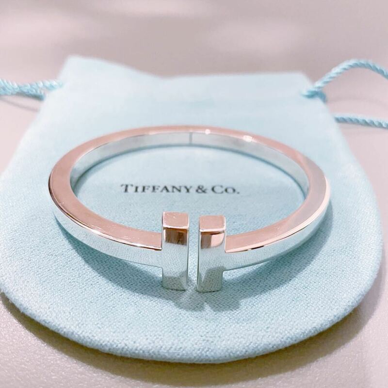 美品 TIFFANY&Co. ティファニー Tスクエア バングル ブレスレット シルバー925 シルバー ユニセックス T by Tiffany レシート付 本物