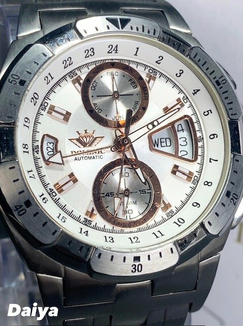 新品 正規品 ドミニク DOMINIC 自動巻 腕時計 オートマティック カレンダー 防水 ステンレス ホワイト ピンクゴールド ビジネス プレゼント