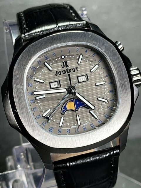 新品 JAPAN KRAFT ジャパンクラフト 正規品 クオーツ 腕時計 ビジネスウォッチ サン＆ムーン ジャパンムーブメント メンズ ガンメタ