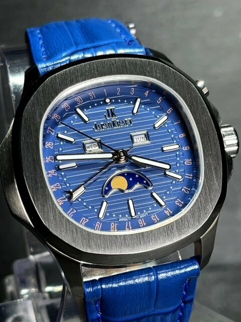 新品 JAPAN KRAFT ジャパンクラフト 正規品 クオーツ 腕時計 ビジネスウォッチ サン＆ムーン ジャパンムーブメント メンズ ブルー