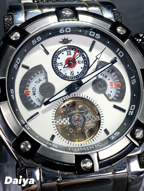 新品 正規品 ドミニク DOMINIC 自動巻き 手巻き 腕時計 オートマティック カレンダー 5気圧防水 ステンレス シルバー メンズ プレゼント