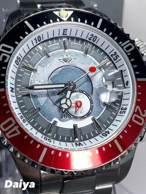 新品 正規品 ドミニク DOMINIC 自動巻き 腕時計 オートマティック カレンダー 防水 ステンレス アースギミック からくり時計 レッド 地球