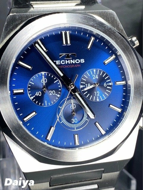 新品 テクノス TECHNOS 正規品 腕時計 アナログ腕時計 クオーツ ステンレス クロノグラフ 5気圧防水 多機能 シルバー ブルー プレゼント