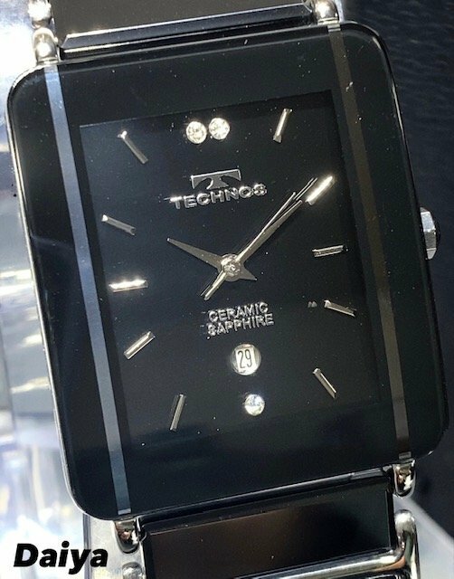新品 TECHNOS テクノス 腕時計 正規品 アナログ腕時計 クオーツ セラミック トノー型 3気圧防水 カレンダー ブラック ビジネス プレゼント