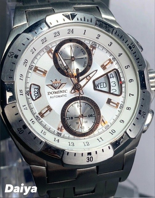 新品 正規品 ドミニク DOMINIC 自動巻き 腕時計 オートマティック カレンダー 5気圧防水 ステンレス ホワイト ピンクゴールド プレゼント
