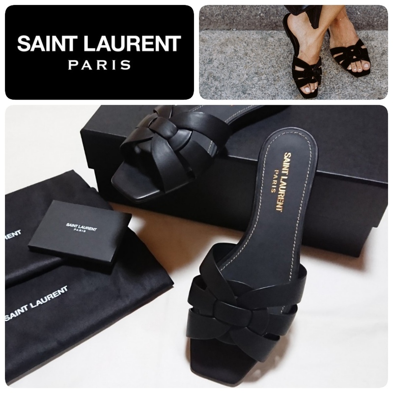 VERY,eclat掲載◆極美品 SAINT LAURENT サンローラン 定番 Nu Pieds ヌ ピエ フラット サンダル 36.5/23.5cm 定価11万 裏張り済み ミュール