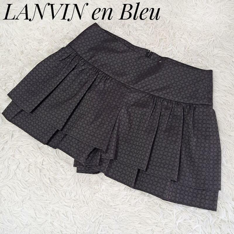 ランバンオンブルー LANVIN en Bleu 美品ティアードミニスカート風ショートパンツ 38 グレー 総柄 バックジップ