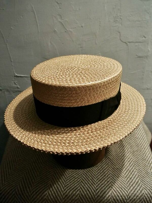 30s Vintage Hopkins Boater Hat 7 1/4 ヴィンテージ ホプキンス ボーターハット カンカン帽 58cm ハイクラス 麦わら帽 パナマハット 40s