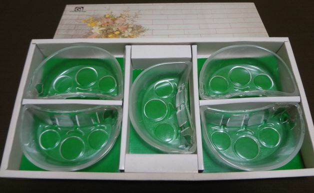 ●昭和レトロ　アデリアグラス　透明皿　グリンピース模様　5個●